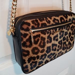 Leopard Print Dyed Calfhair Medium Crossbody Bag